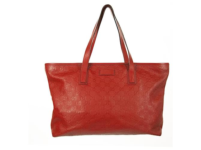 Gucci GG Monogram Embossed Red Leather Tote Large Shopping