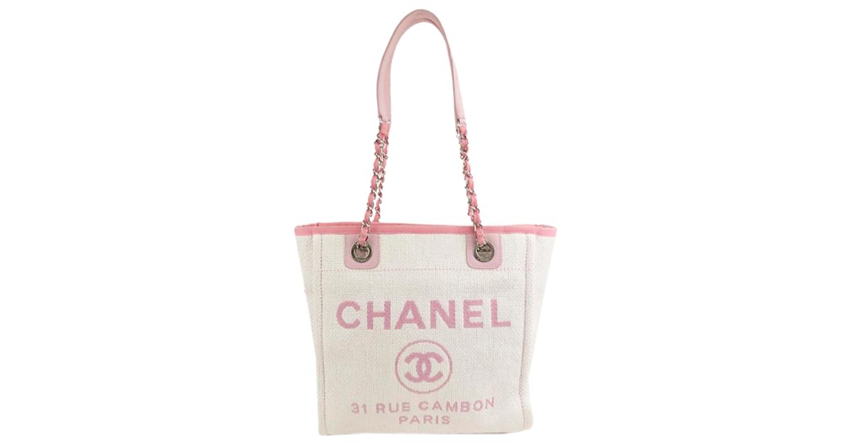 Chanel Pink Deauville Canvas Tote Bag Leather Cloth Pony-style calfskin  Cloth ref.426811 - Joli Closet