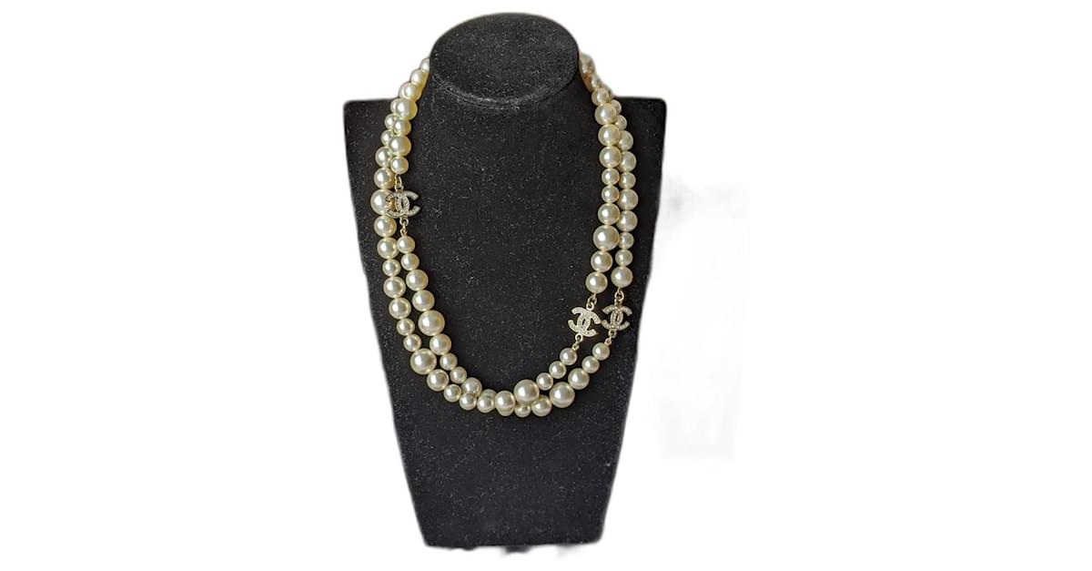 CHANEL Long Pearl Necklace three CCs 100th Anniversary necklace – LLBazar