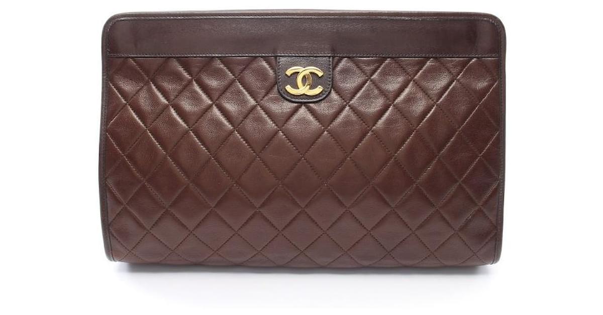 [Used] Chanel CHANEL Matrasse Clutch Bag Lambskin Brown Dark Brown Gold  Hardware Vintage Leather ref.429457