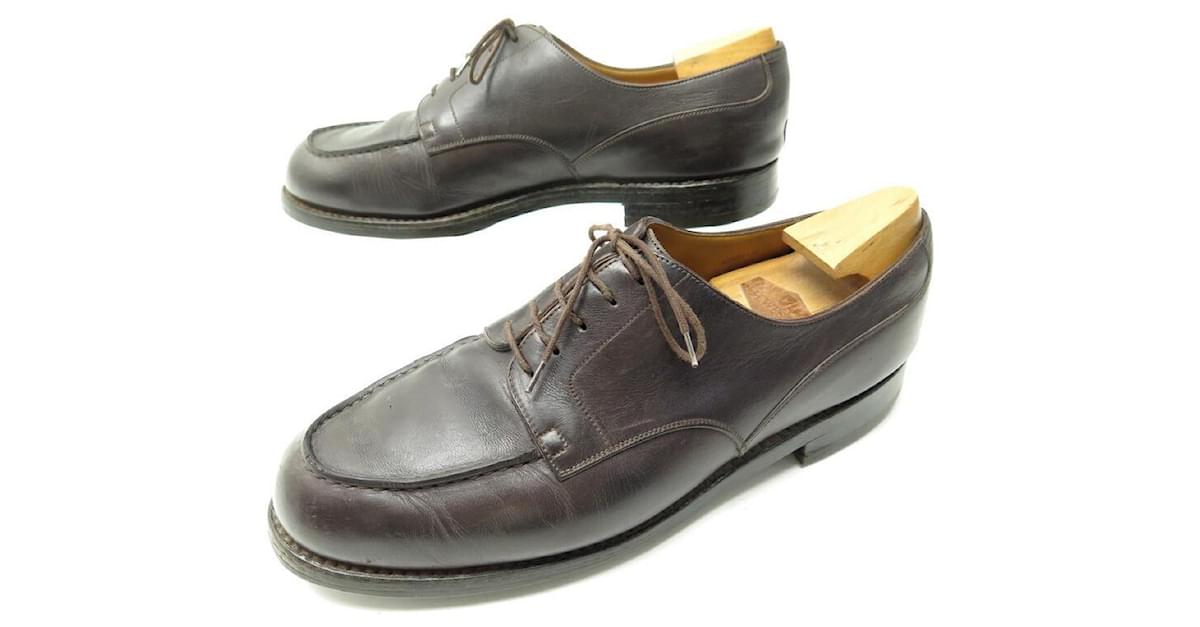 JM WESTON LE GOLF SHOES 641 10E 44 BROWN LEATHER DERBY + SLEEVES