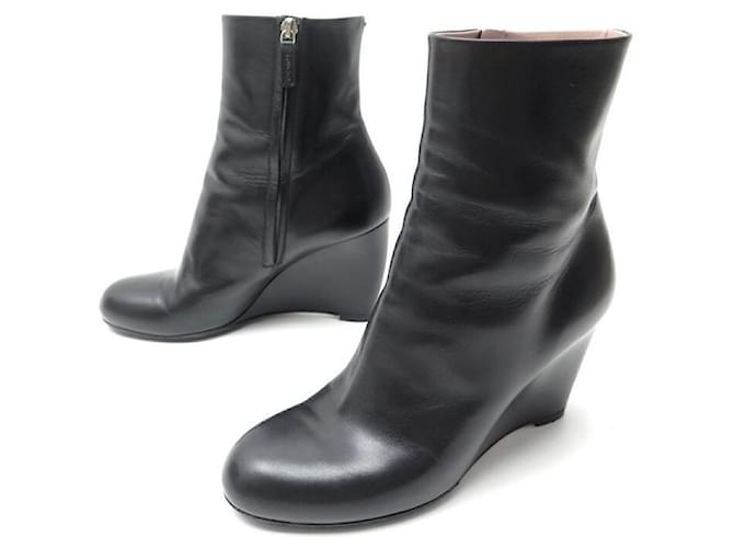 GUCCI CHARLENE SHOES 323530 37 BLACK LEATHER WEDGE ANKLE BOOTS ref