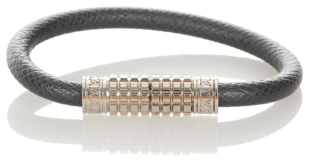 Louis Vuitton Digit Silver Tone Metal and Leather Bracelet at