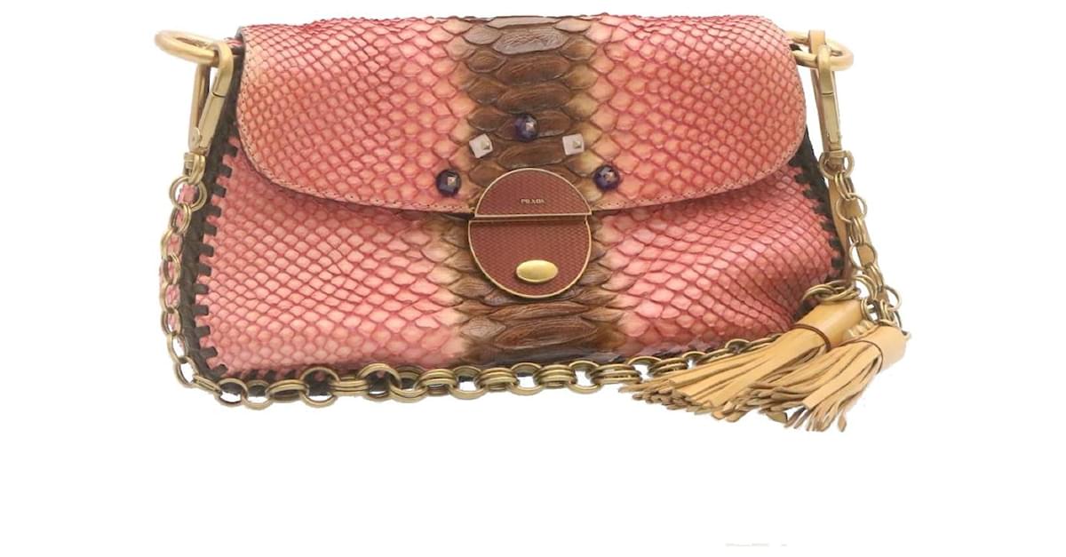 Prada Pink/Purple Python Leather Small Shoulder Bag W/ Gunmetal Buckles