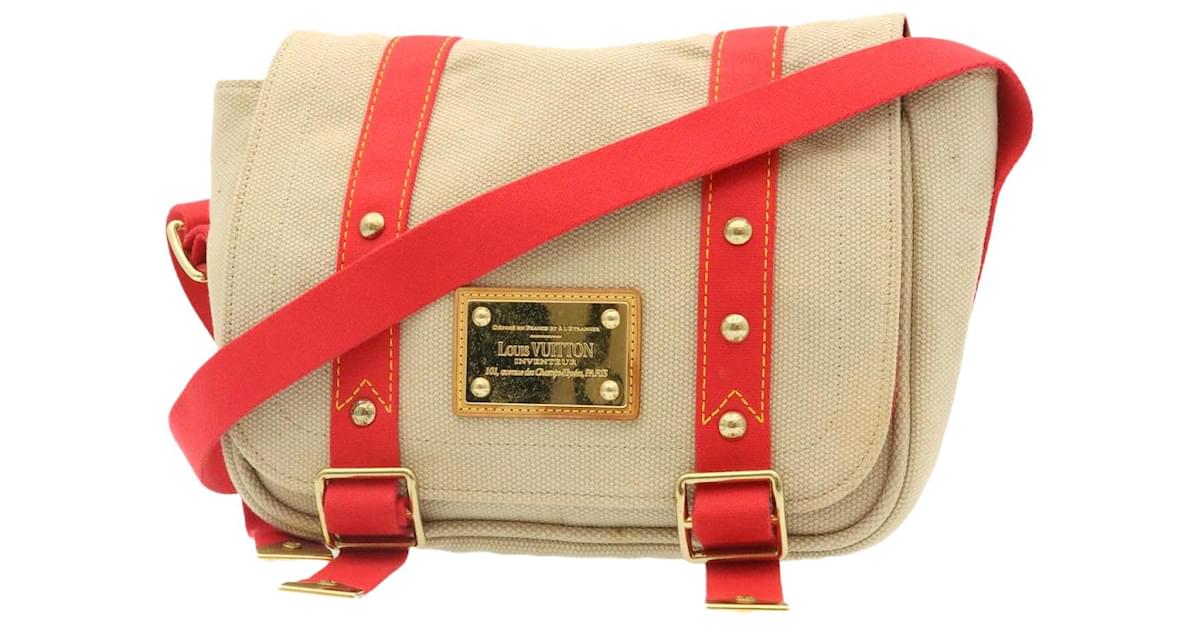 LOUIS VUITTON Antigua Buzzus PM Shoulder Bag Beige Red M40041 LV Auth ro090  Cloth ref.431875 - Joli Closet