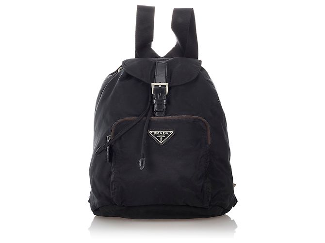 Prada Front Pocket Drawstring Backpack in Black Tessuto with Leather Trim Prada Tessuto Drawstring Backpack Black SHW – Bag Religion main image 3