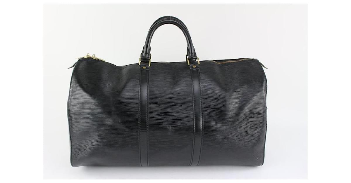 Louis Vuitton Black EPI Leather Noir Keepall 50 Duffle Bag 25LV713