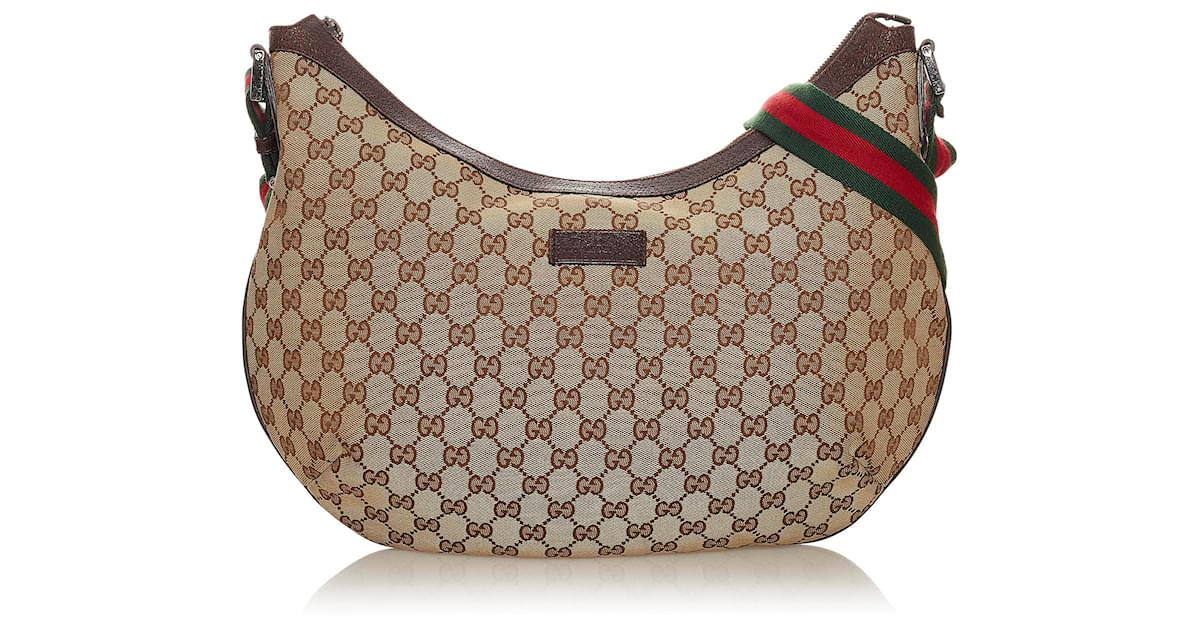 GUCCI GG Canvas Crossbody Bag 92551 Shoulder Bag Brown Beige Zip Leather