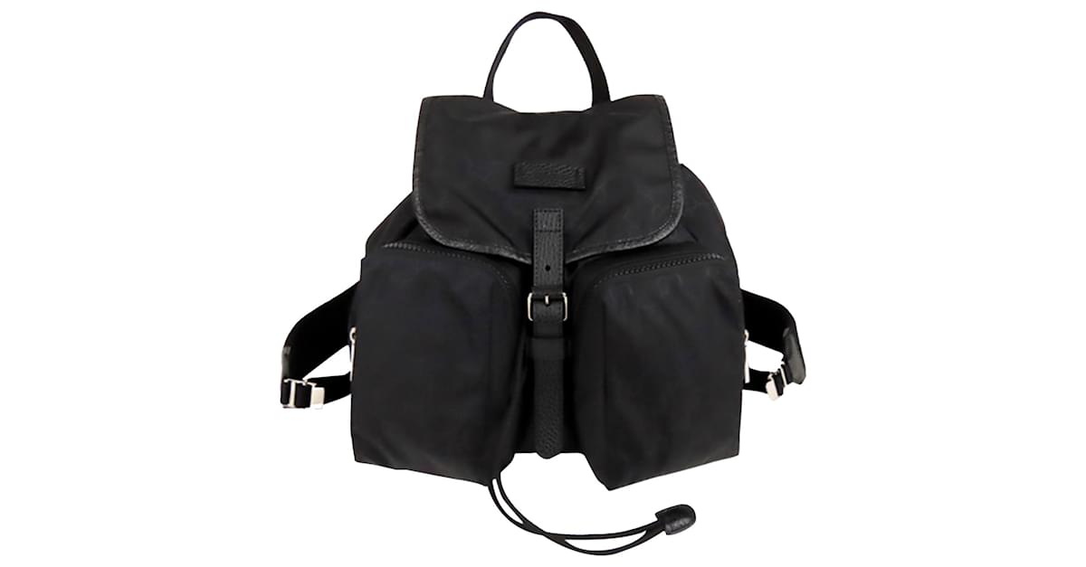 Gucci Nylon Drawstring Backpack Black Leather Cloth ref.82439 - Joli Closet