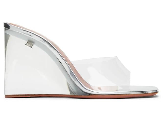 Amina Muaddi Sandales compensées en pvc Cuir Argenté