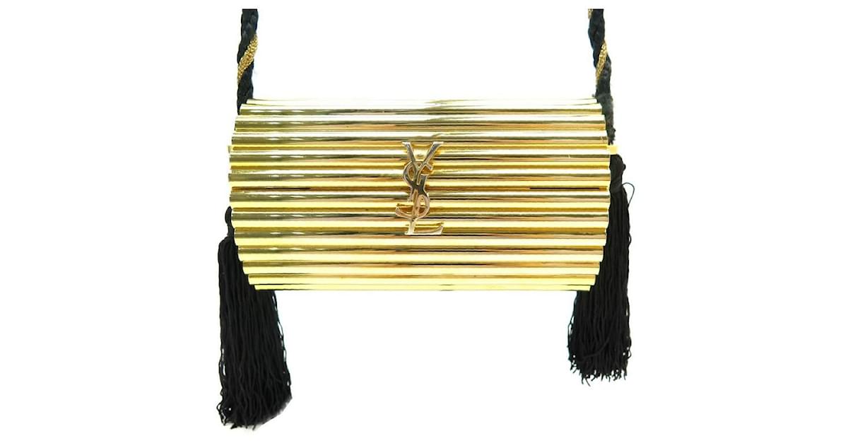 YVES SAINT LAURENT Gold Plated Minaudière Evening Purse Clutch 