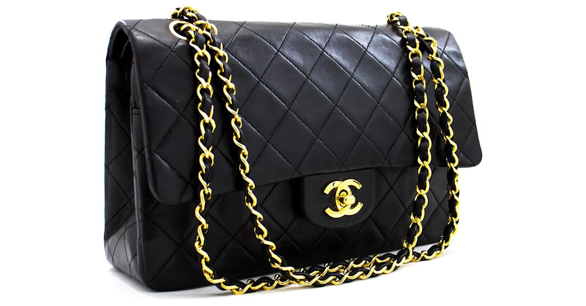 Chanel Vintage Quilted Black Lambskin Leather 2.55 Jumbo Shoulder Bag