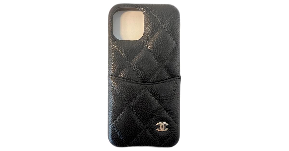 CHANEL Timeless iPhone 12 Case Black Dark red Leather ref.440719