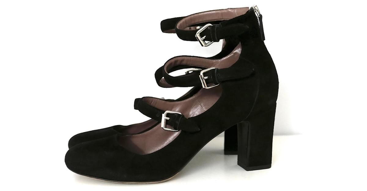 Tabitha Simmons Ginger Triple Strap Heels Blue Suede ref