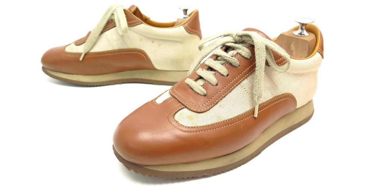 HERMES QUICK H SHOES 41.5 LEATHER AND CANVAS SNEAKERS SHOES ref.440769 - Joli Closet
