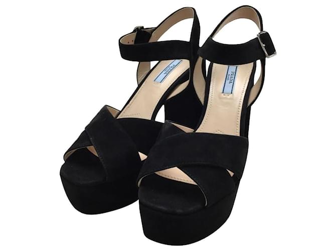 PRADA Suede platform sandals / sandals / 38 / BLK / suede / ankle strap  Black ref.441616 - Joli Closet