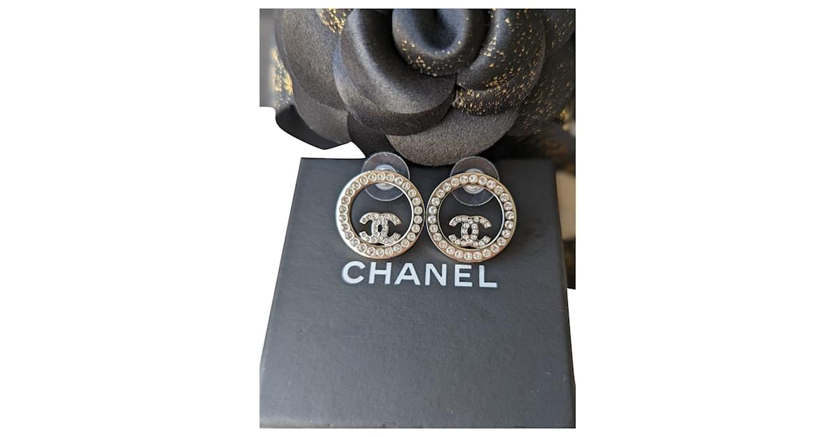 Silver Chanel CC Ball Earrings – Designer Revival