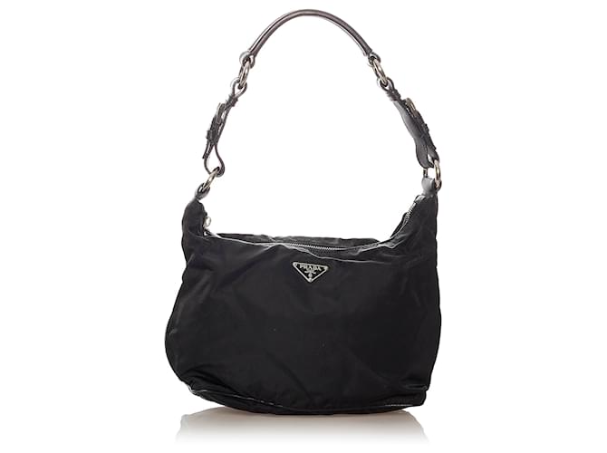 Prada Black Tessuto Shoulder Bag Leather Pony-style calfskin