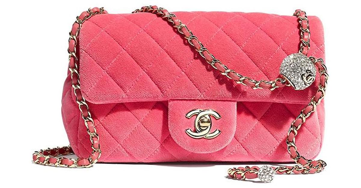 Chanel 2020 Pearl Crush Pink Bag Velvet ref.445193