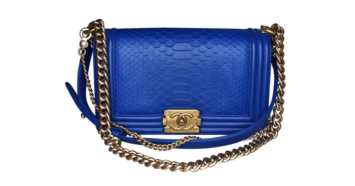 Chanel Rare Limited Edition Boy Medium Python Flap Bag Blue