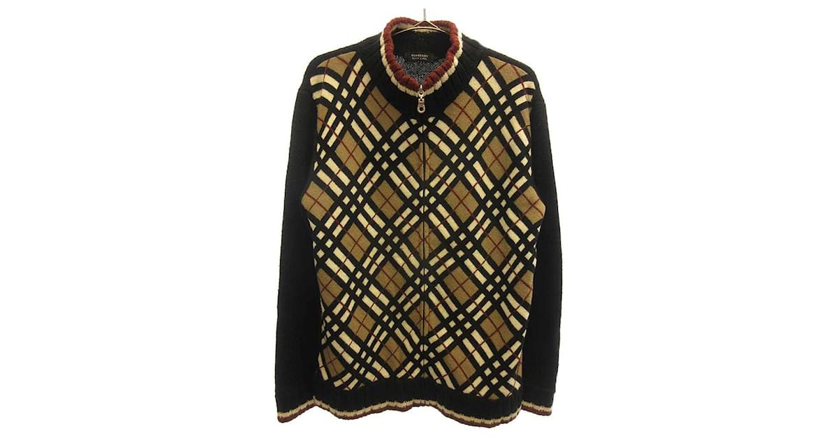 [Used] BURBERRY BLACK LABEL plaid zip-up knit sweater multi