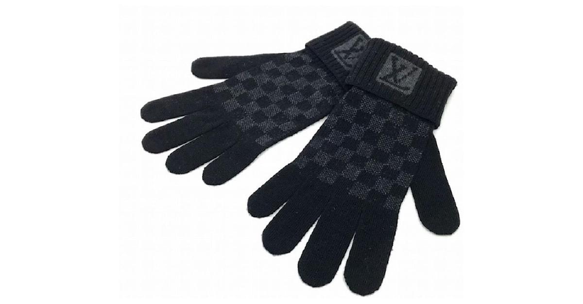LOUIS VUITTON Gon Petit Damier gloves LV logo gloves wool Gray Based/Blue  Based
