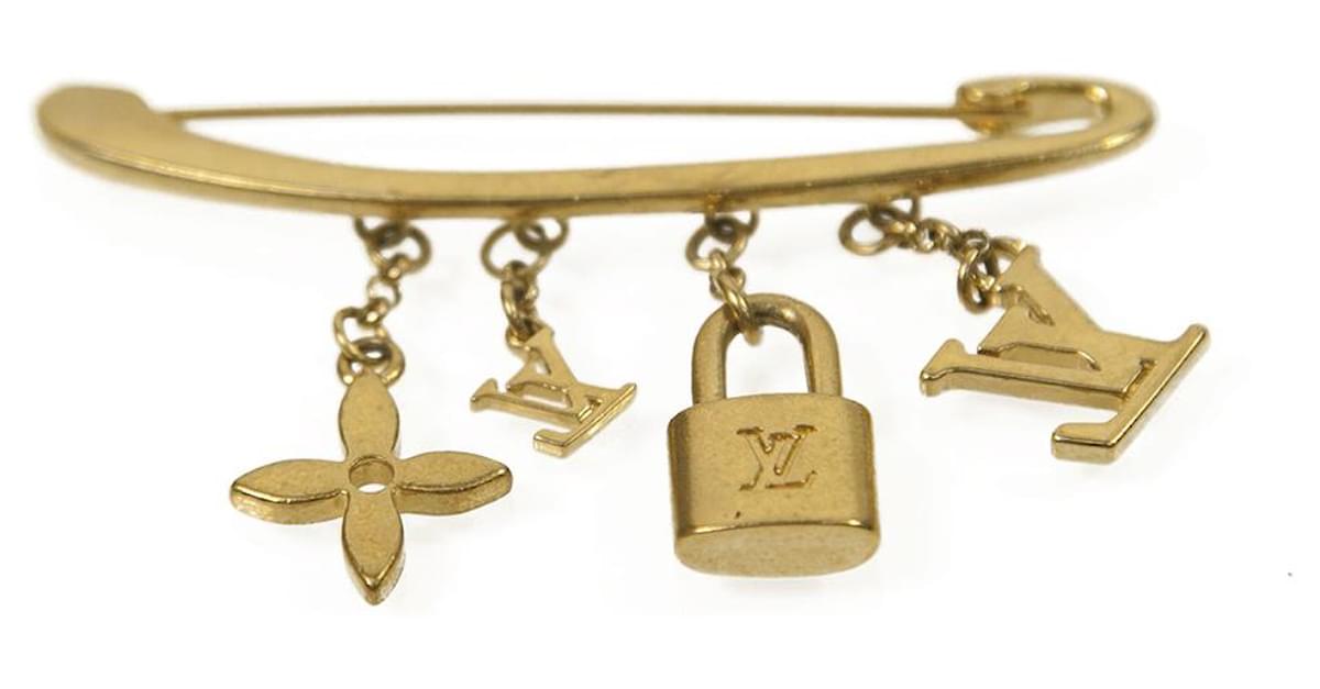 Louis Vuitton Silver and Gold Safety Pin Logo Charm Brooch