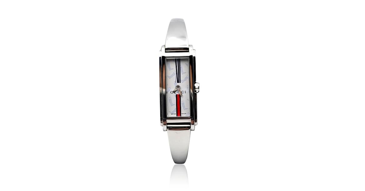 Gucci Mod de reloj de pulsera de acero inoxidable para mujer 109 Esfera blanca web Plata ref.456462 Joli Closet