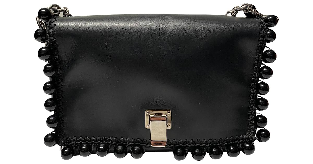 Proenza Schouler Courier Pompom Shoulder Bag in Black Calfskin