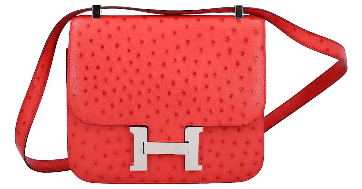 HERMES Ostrich Constance 24 Rouge Vif 943936