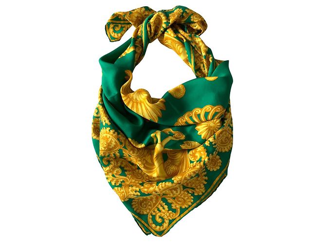Foulard LANVIN 100% Soie Vintage 37x37 Cm Vert – Occasion Tour De Cou