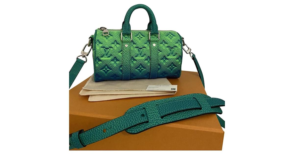 Louis Vuitton Monogram Seal Keepall XS Shoulder Bag Green Leather