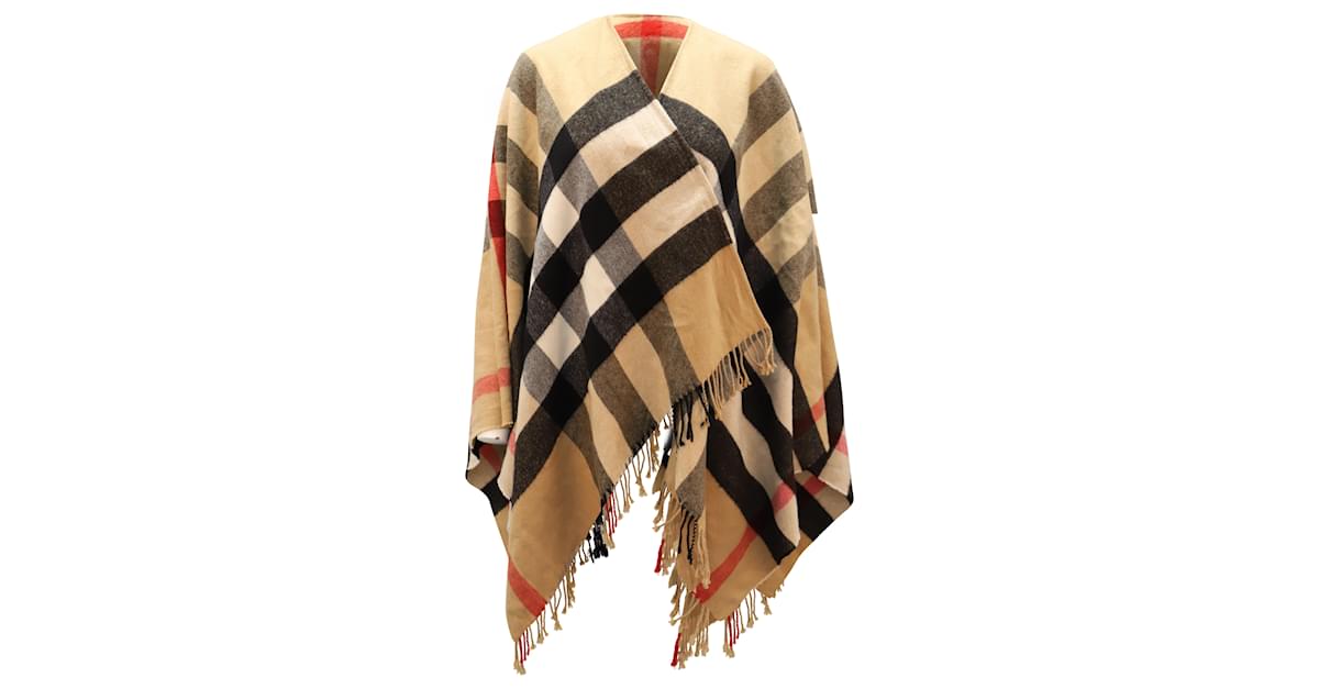 Burberry Merino House Check Collette Cape in Brown Wool  - Joli  Closet