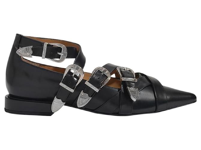 【関税込み】Ballerinas Aj926 - Toga Pulla - Leather - Silver Aj926 Flat Shoes - Toga Pulla - Black - Polido Leather ref