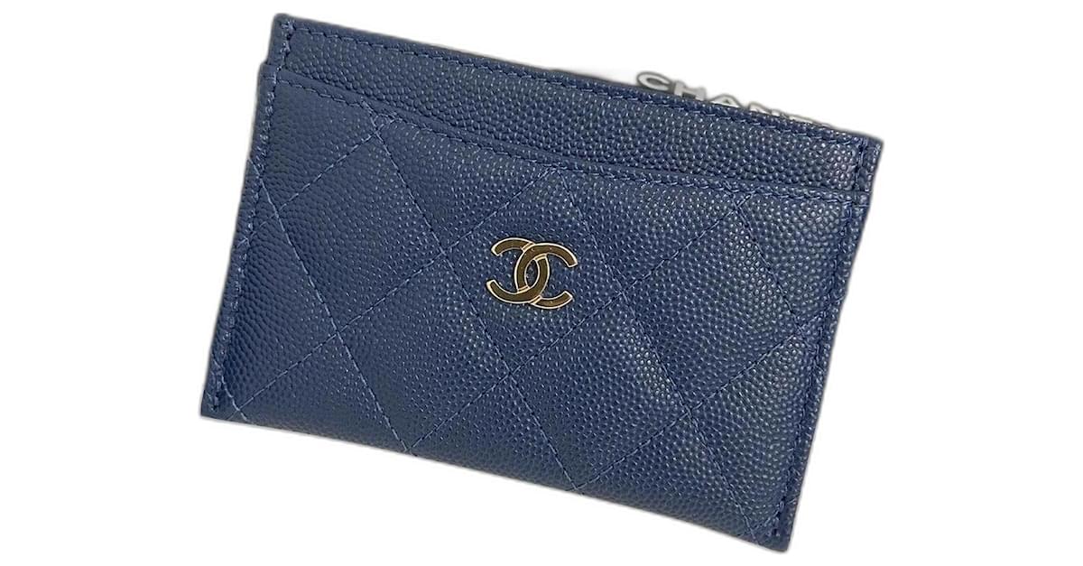 Chanel Navy Blue Caviar Leather Card Holder ref.466200 - Joli Closet