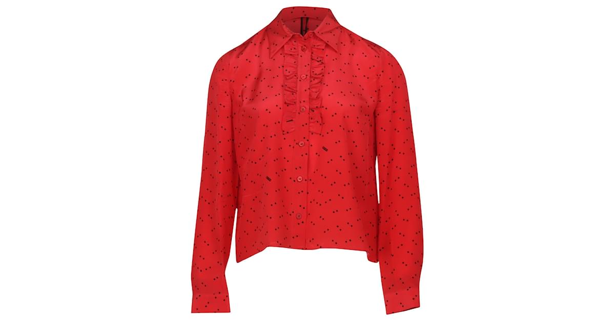 Miu Miu Polka Dot Blouse with Ruffles in Red Silk ref.466340