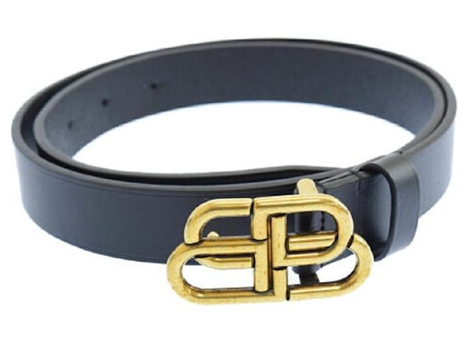 Used] BALENCIAGA 581690 logo gold buckle leather belt black