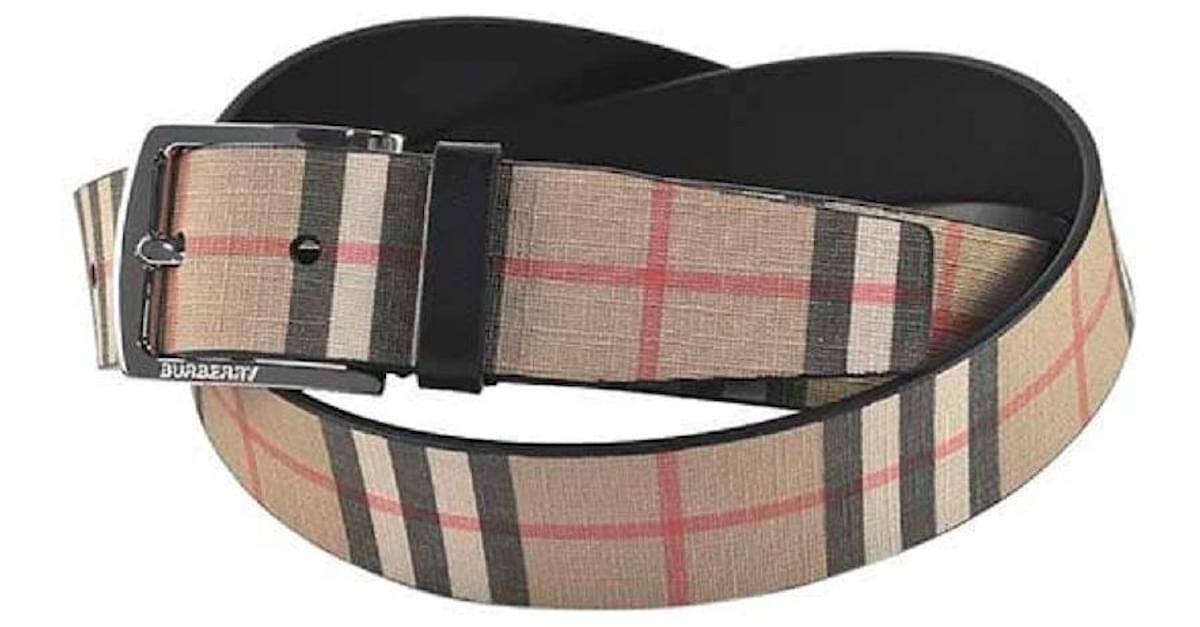 BURBERRY MEN's CASUAL BELT - CHECK AND LEATHER - SIZE 100/40