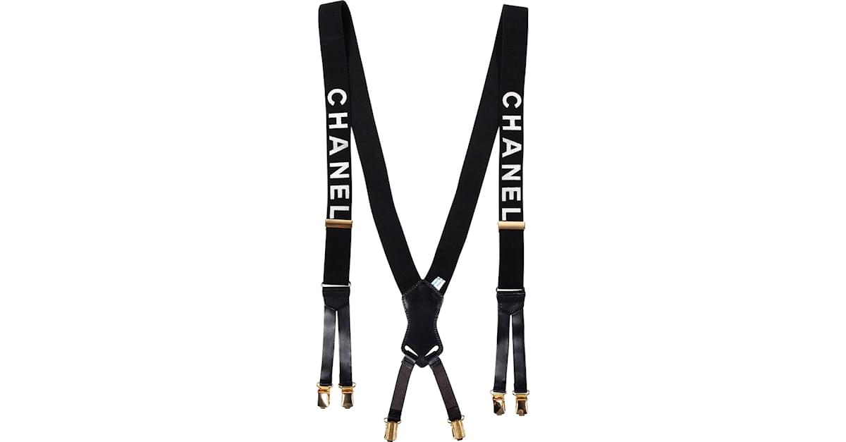Chanel Runway White x Black CC Logo Suspenders 92ck817s
