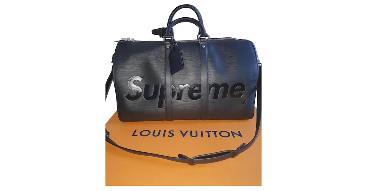 Louis Vuitton x supreme keepall 45 Black Leather ref.467413 - Joli