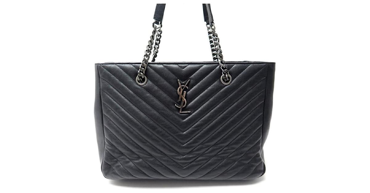 YVES SAINT LAURENT Matelasse Chevron Large Monogram Shopper Bag Black-US