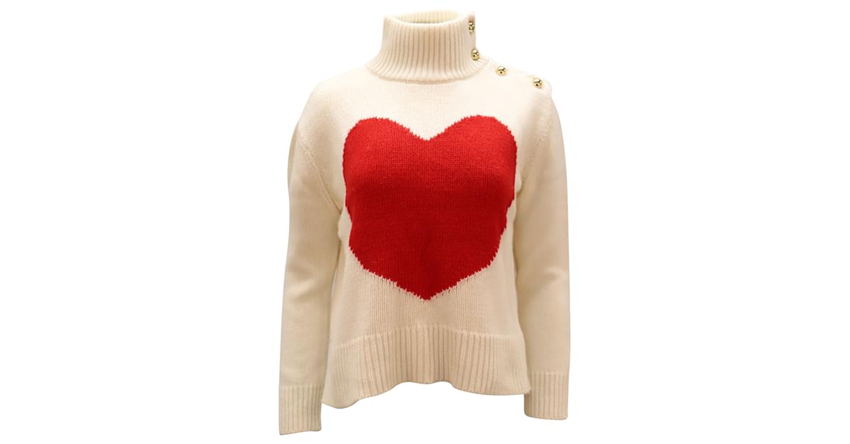 Kate Spade Heart Knit Mock Neck Sweater in White Ivory Viscose Cream  Cellulose fibre  - Joli Closet