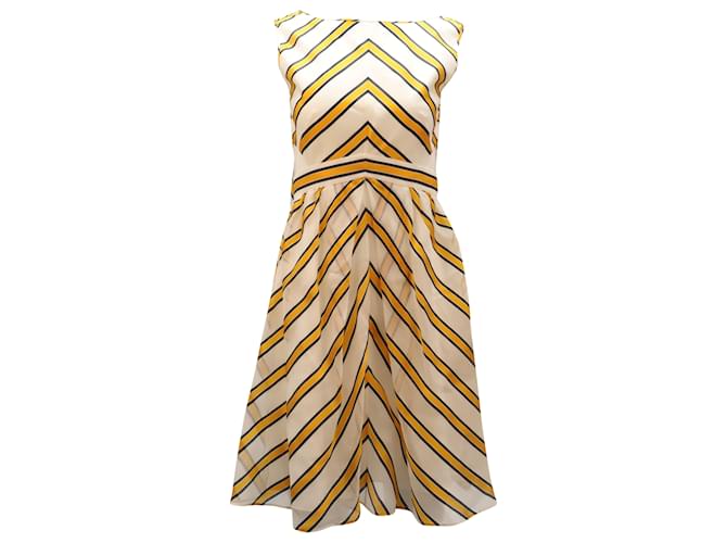 Fendi Cape-Effect Cutout Dress in Striped Yellow Print Silk ref
