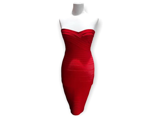 strapless open back dress Klesis Red Pleat Turtleneck Sweater Dress for Women, Size L main image 1