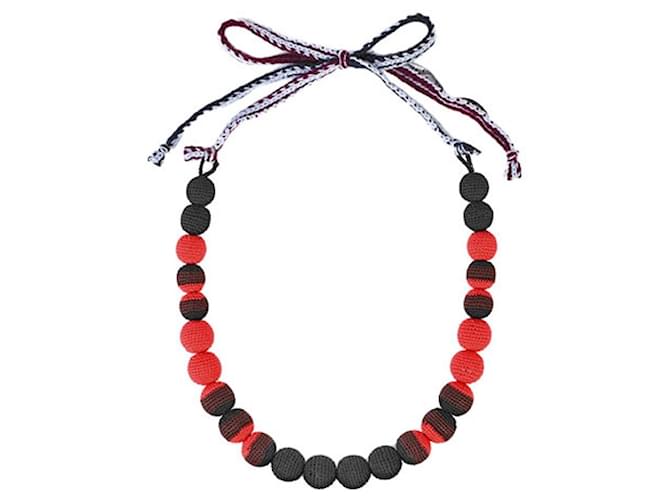 アクセサリー PRADA Multi Color Ball Necklace Used] Prada PRADA Ball Necklace Crochet Red Black 100