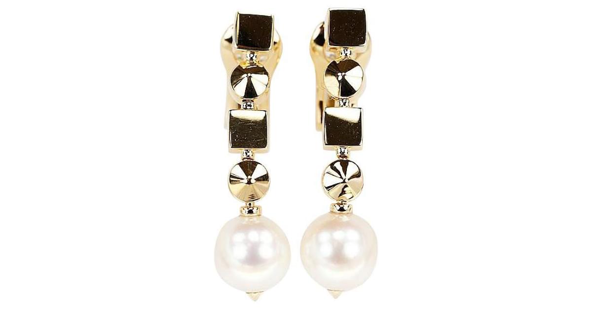 [Used] Bulgari Akoya Pearl Earrings 8.5mm K18 Yellow Gold Lucia Jewelry  Women's 18K Gold Akoya Akoya Pearl Golden ref.474537
