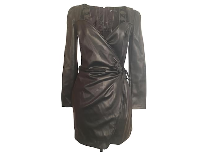 slim fit dress slacks Soft Faux Leather Dress with Pocket Belt WINE from Mulla exclusive at –  Urbanheer main image 1