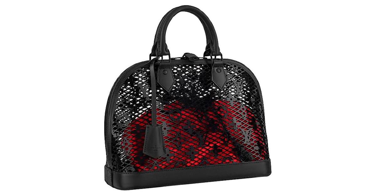 Louis+Vuitton+Dauphine+Shoulder+Bag+Black+Red+Monogram+Lace+Patent