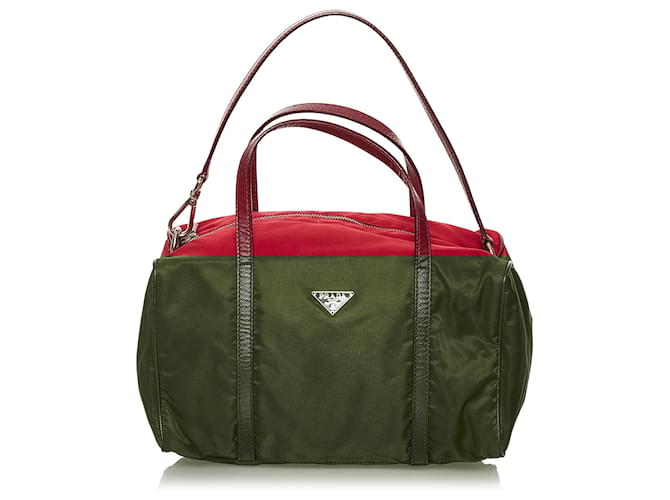 Prada Red Tessuto Handbag Leather Pony-style calfskin Nylon