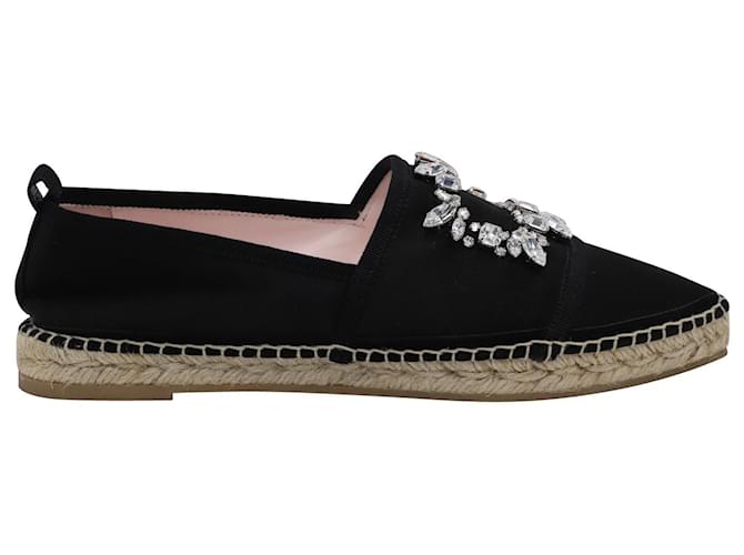 フラットシューズ Roger Vivier Black Suede Slippers With Crystal Roger Vivier Crystal Embellished Espadrilles in Black